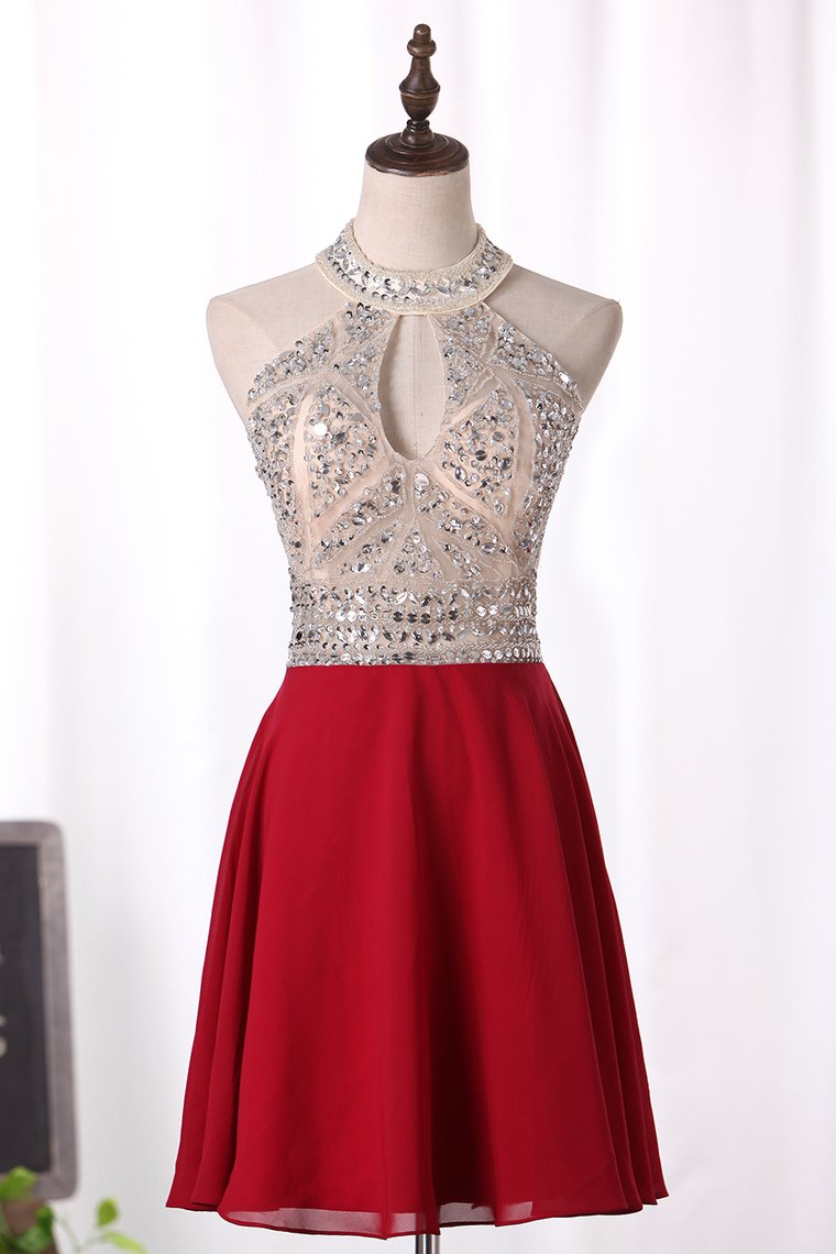 2024 A Line Homecoming Dresses Scoop Chiffon With Beading