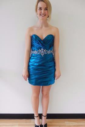 Sexy Satin Short Sweetheart Royal Blue Mermaid Strapless Pleat Homecoming Dresses WK797