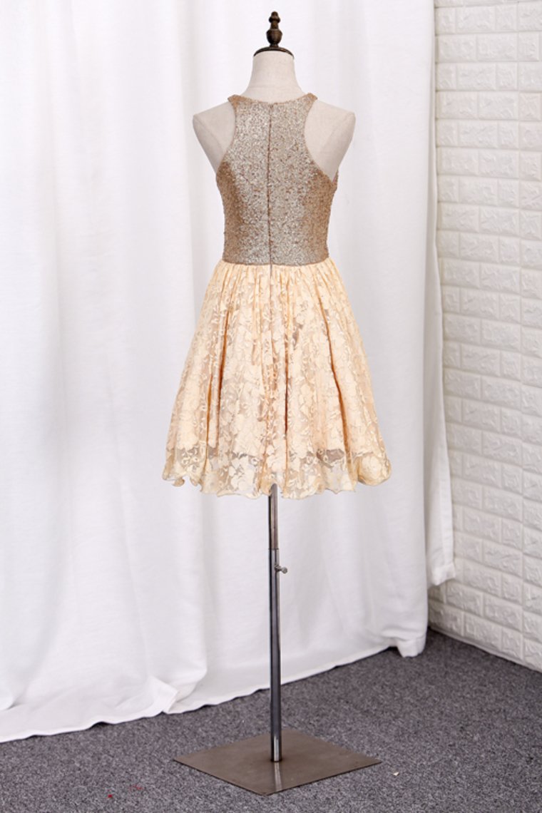 Homecoming Dresses A Line Scoop Sequin&Lace Short/Mini