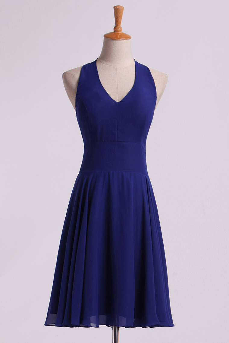 Simple Homecoming Dresses V-Neck A Line Short/Mini Chiffon