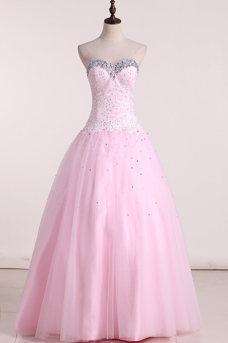 Sweetheart Ball Gown Prom Dresses Tulle With Beading Floor Length