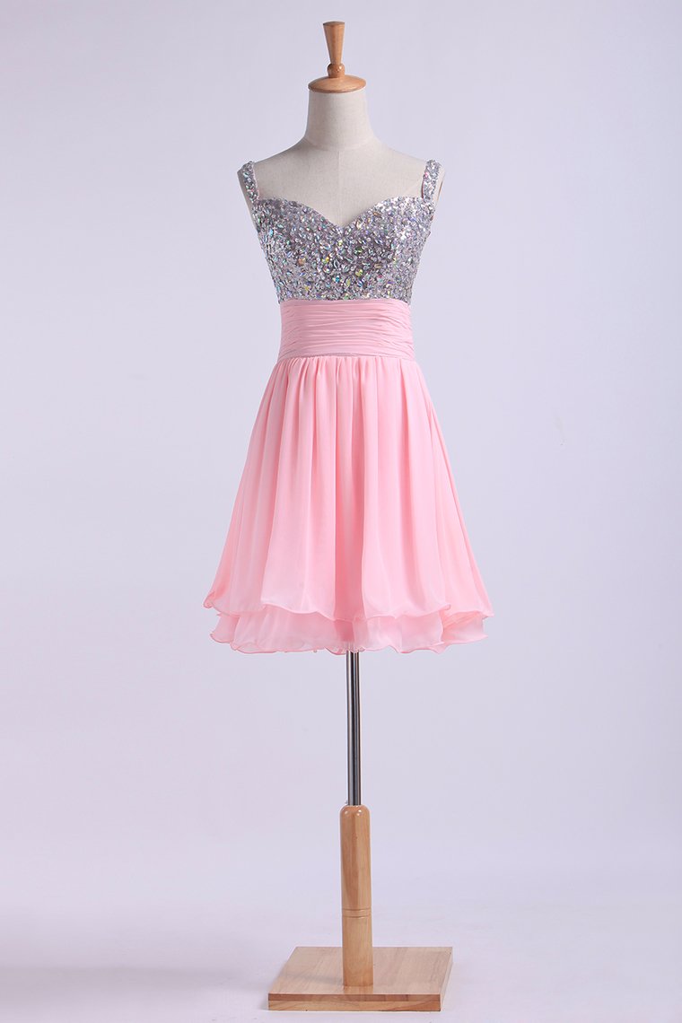 Homecoming Dresses Straps Chiffon Short With Beading