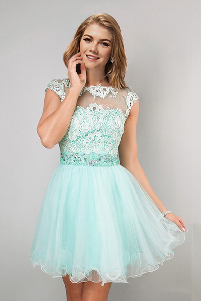 Homecoming Dresses A Line Scoop Short/Mini Tulle&Lace