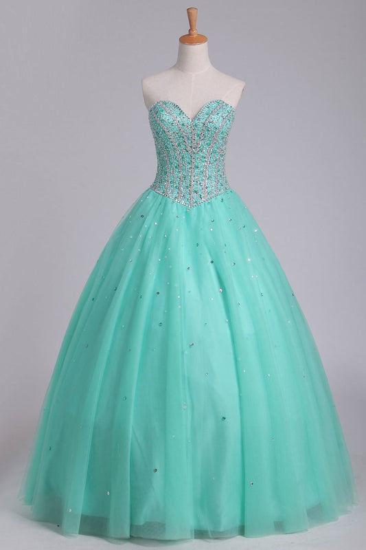 Ball Gown Sweetheart Tulle Quinceanera Dresses Floor Length Lace Up