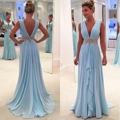 Charming A-Line Chiffon Long Backless Green Cap Sleeve V-Neck Floor-Length Prom Dresses WK39