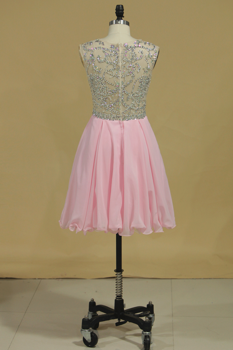 Homecoming Dresses Scoop Beaded Bodice Short/Mini Chiffon A Line