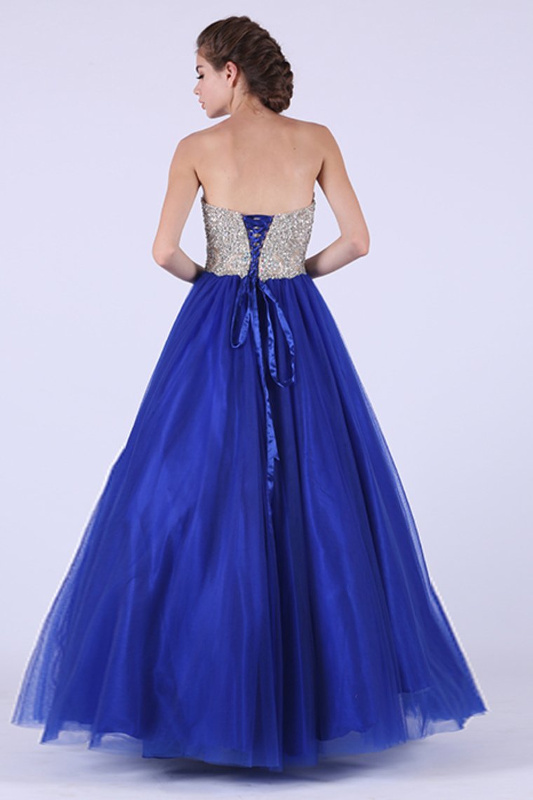 Tulle Sweetheart Beaded Bodice A Line Floor Length Prom Dresses