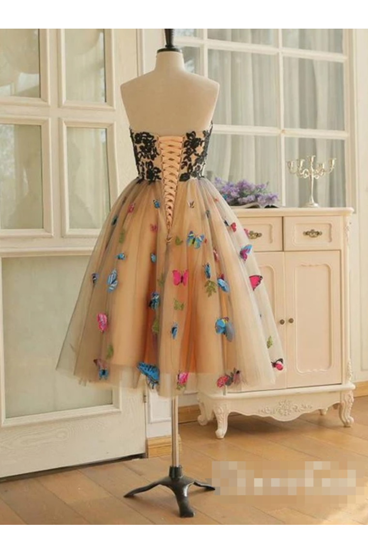 SweetHeart Neckline A Line Homecoming Dresses Colorful Butterflies Appliques Short Prom Dresses