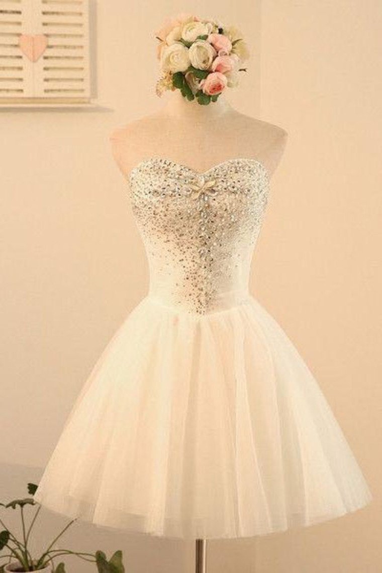 Sweetheart Homecoming Dresses A Line Tulle With Beads Above Knee Length