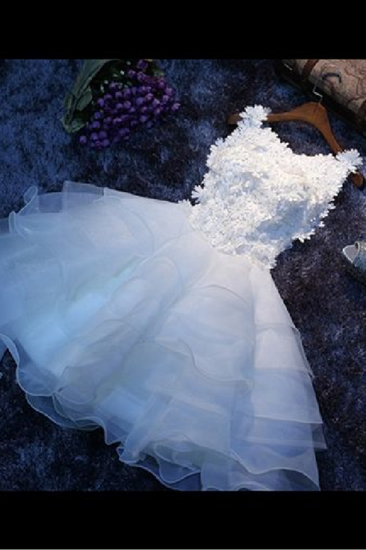 A Line Scoop Organza With Handmade Flowers Short/Mini Homecoming Dresses