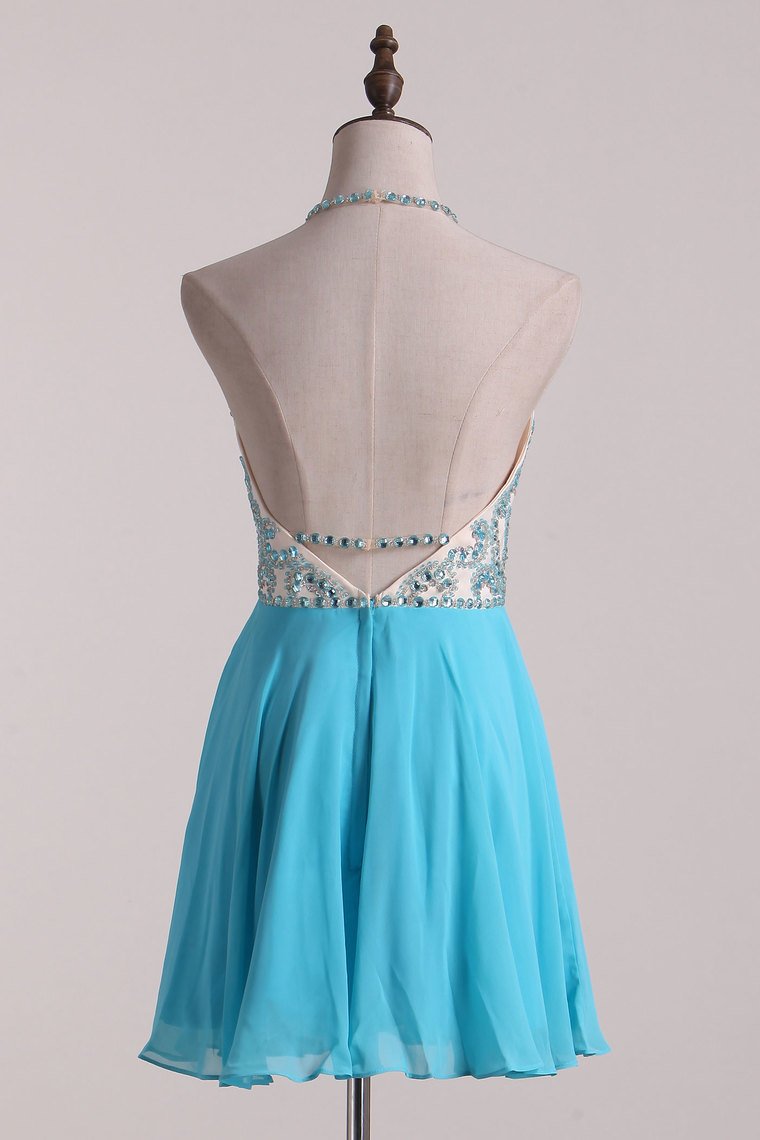 Halter A-Line Chiffon Homecoming Dresses Short/Mini Two-Tone