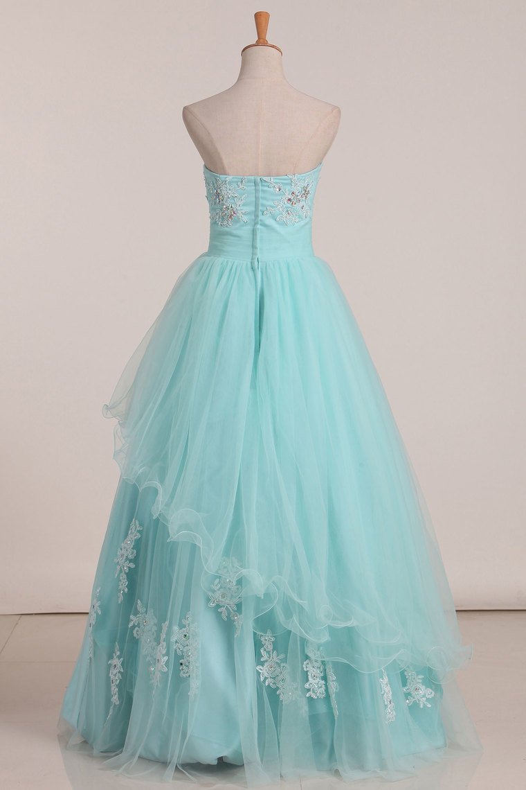 Prom Dresses Sweetheart Tulle With Applique And Beading A Line