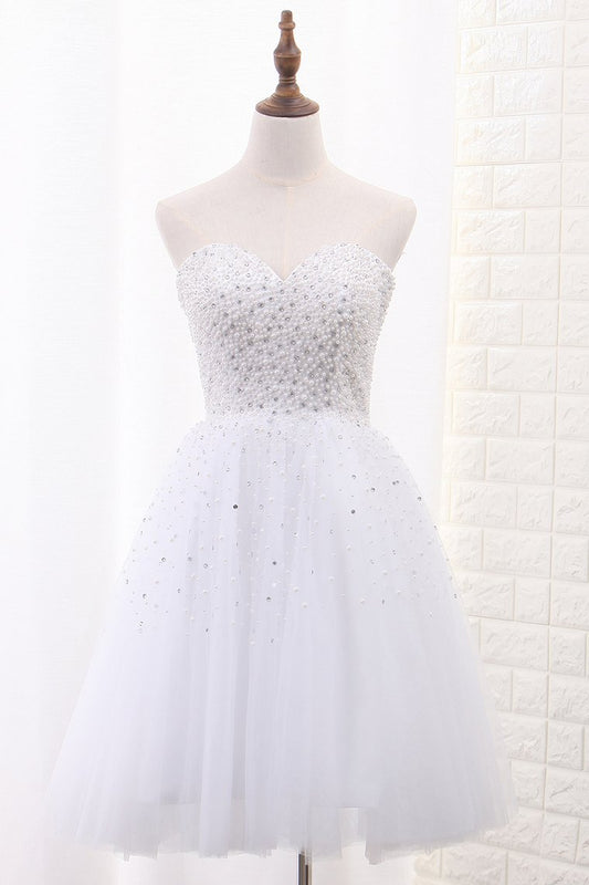 A Line Sweetheart Tulle Beaded Bodice Homecoming Dresses Short/Mini