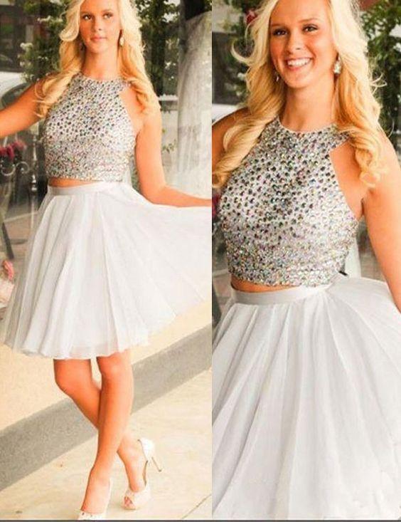 Fashion Halter A-line Two Piece Short Homecoming Dress WK437