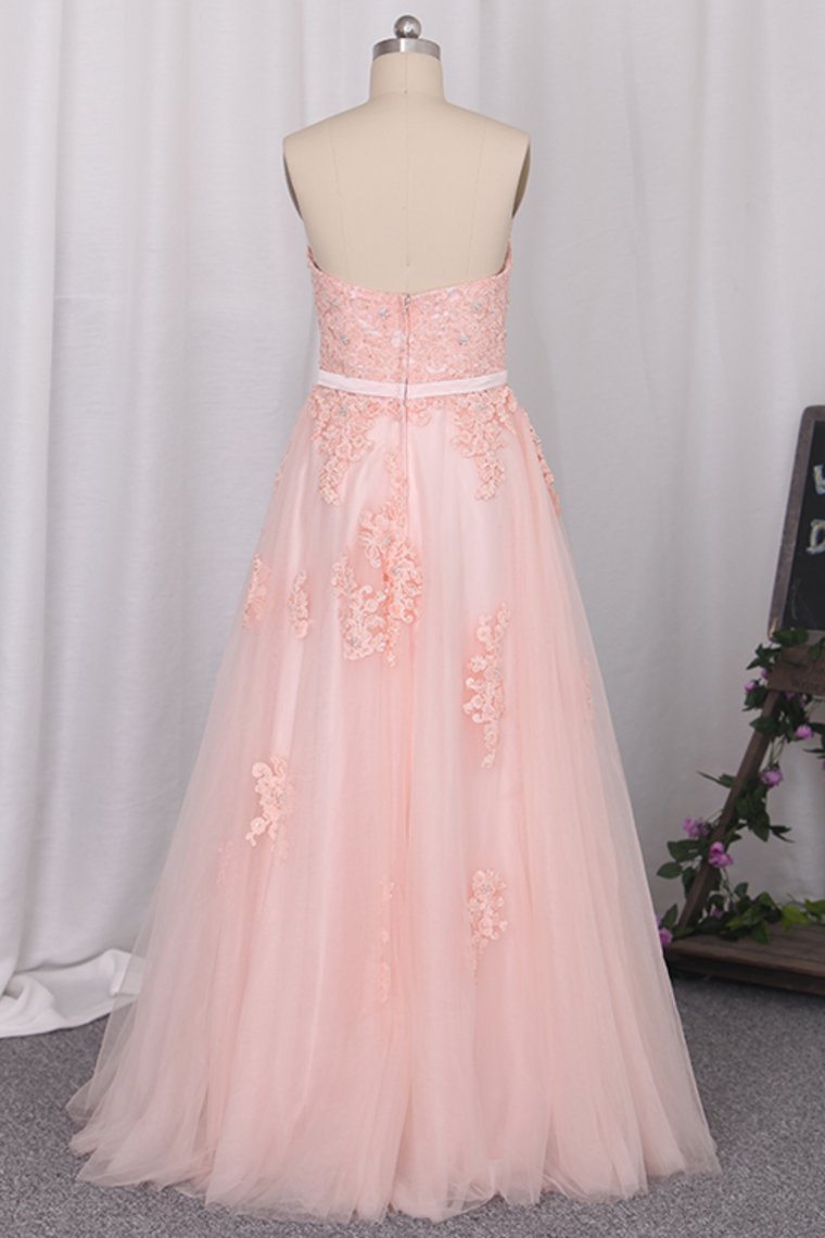 Sweetheart Prom Dresses A Line Tulle With Applique And Beads