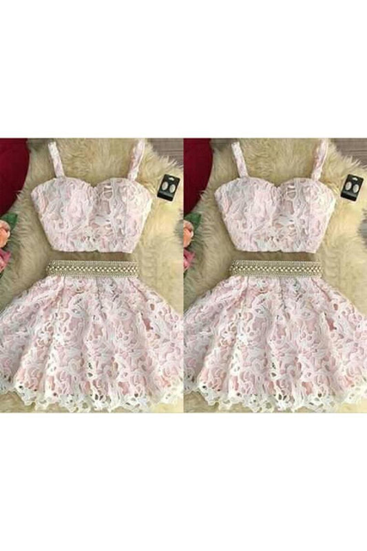 Homecoming Dresses A-Line Straps Lace Two Pices