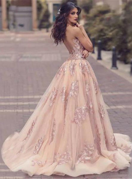 Sexy Deep V Neck Mermaid Tulle Lace Appliques Slit Front Backless Princess Prom Dresses WK742