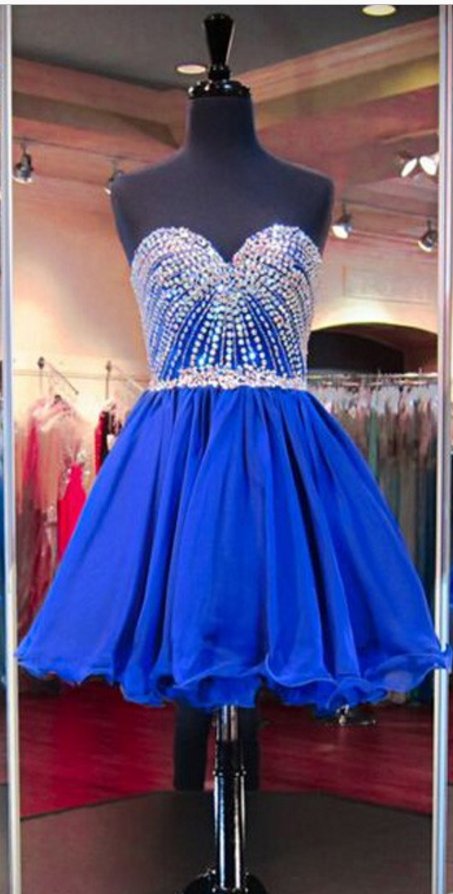 A-Line Royal Blue Shining Sweetheart Beading Short Mini Homecoming Dresses WK342