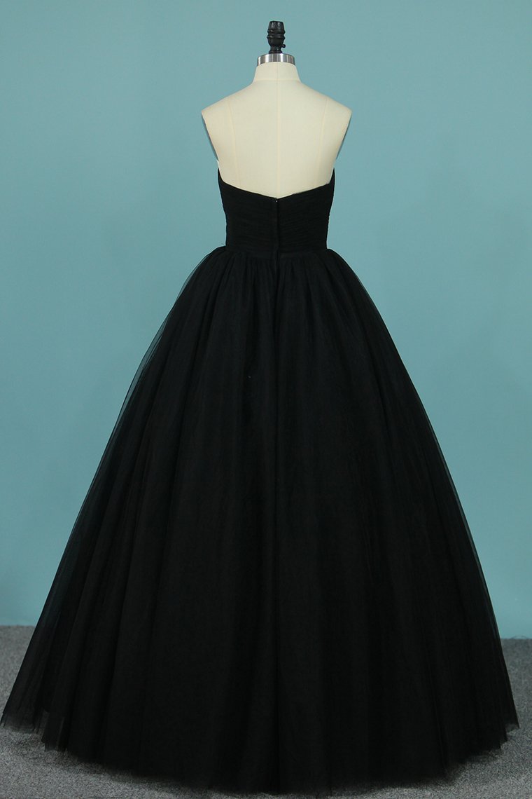 New Arrival Tulle Prom Dresses Strapless A Line With Ruffles