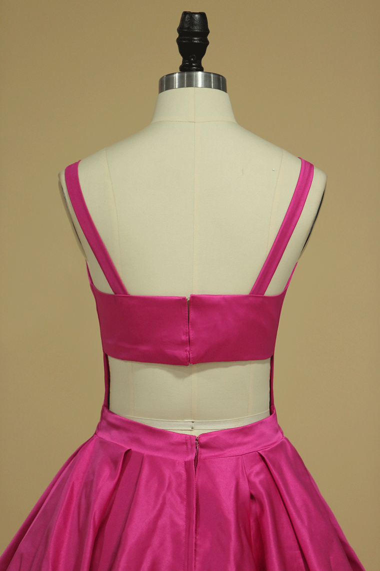 Sexy Back Straps Homecoming Dresses A Line Satin Fuchsia