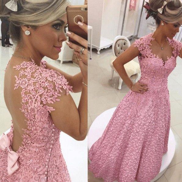 Gorgeous A-line Sweetheart Short Sleeve Backless Sweetheart Cheap Lace Prom Dresses uk PD0084