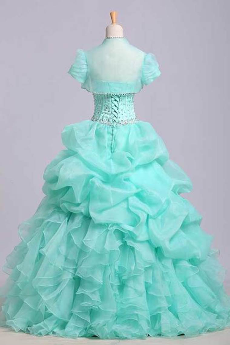 Ball Gown Sweetheart Jewel Beaded Bodice Bubble And Ruffled Skirt