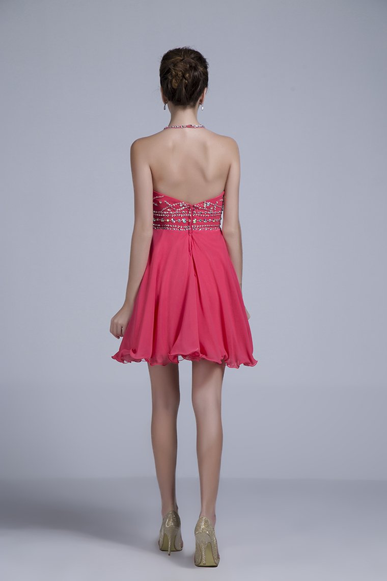 Halter A Line Sexy And Cute Homecoming Dress Short/Mini Chiffon&Tulle Beaded