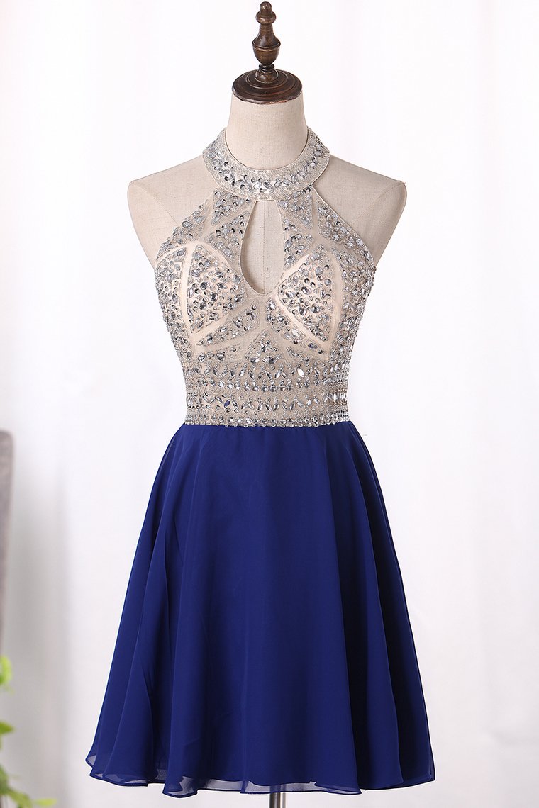 2024 A Line Homecoming Dresses Scoop Chiffon With Beading