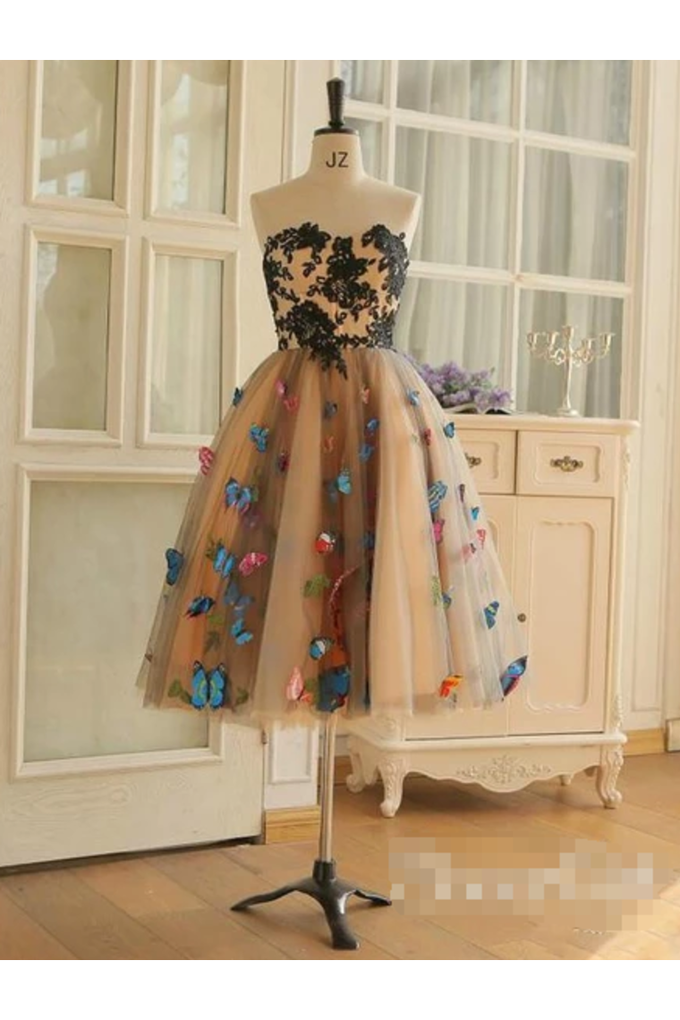 SweetHeart Neckline A Line Homecoming Dresses Colorful Butterflies Appliques Short Prom Dresses