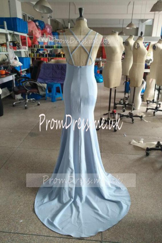 Fashion Light Blue High Neck Beads Long Two Piece Mermaid Halter Prom Dresses WK02