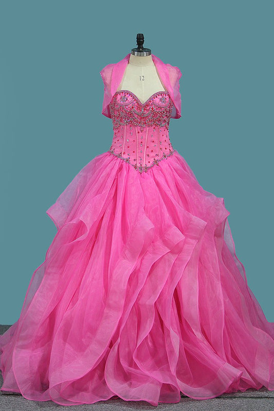 Organza Sweetheart Ball Gown Quinceanera Dresses With Beading