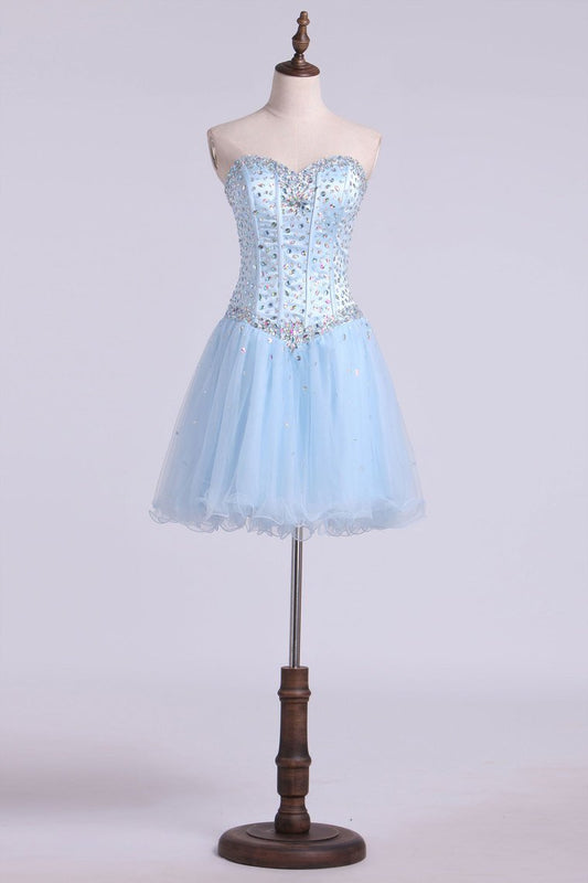 A Line Sweetheart Beaded Bodice Homecoming Dresses Tulle Short/Mini