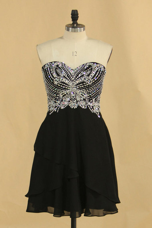 A Line Sweetheart Beaded Bodice Chiffon Short/Mini Homecoming Dress