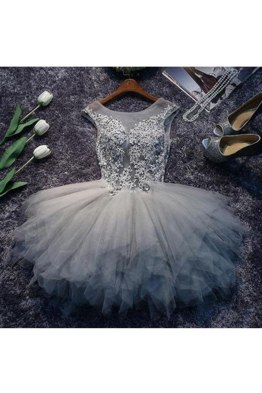 See-Through Homecoming Dresses A Line Scoop Tulle With Applique