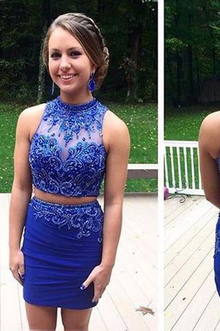 Mermaid Homecoming Dresses Two Pieces Royal Blue Homecoming Dresses WK432