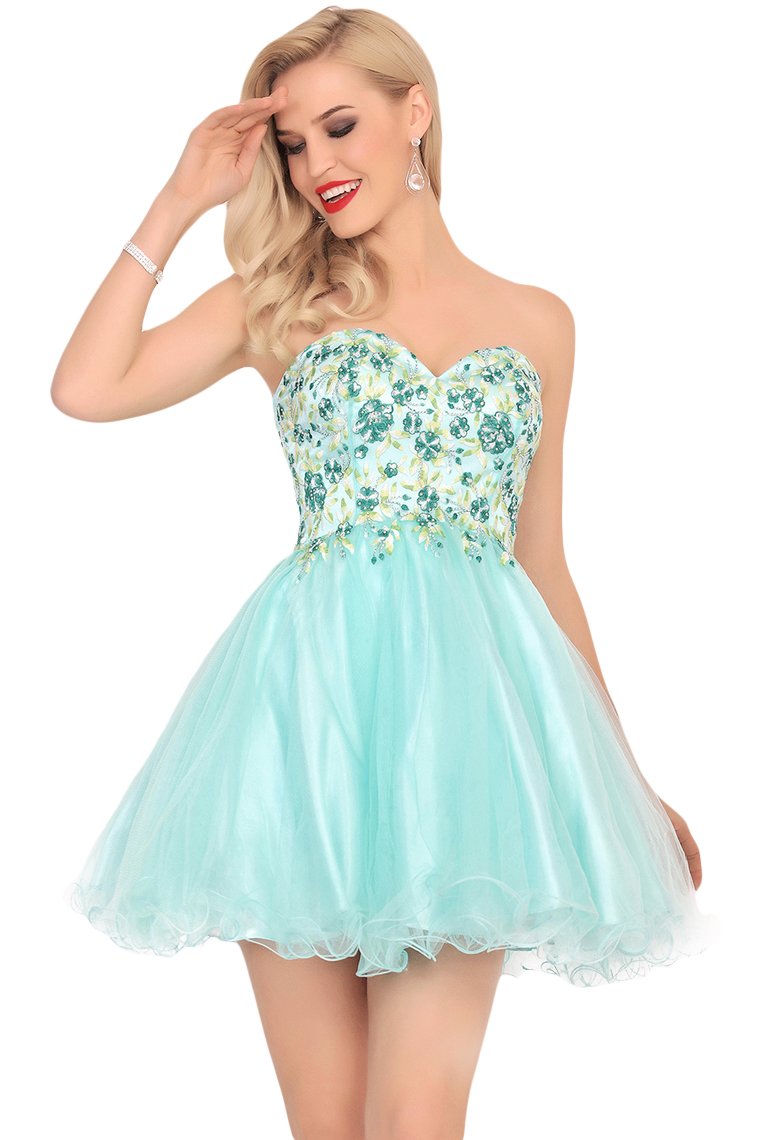 Homecoming Dresses A-Line Boat Neck Short/Mini Beaded Bodice Tulle