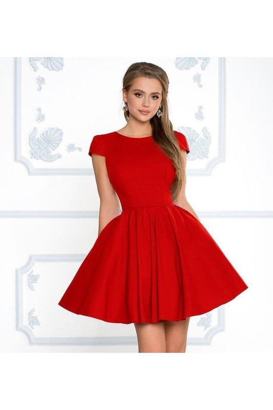 Short Sleeves Short Graduation Homecoming Formal Dresses Scoop A Line