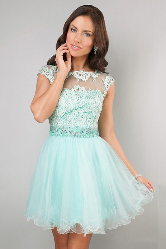 Homecoming Dresses A Line Scoop Short/Mini Tulle&Lace