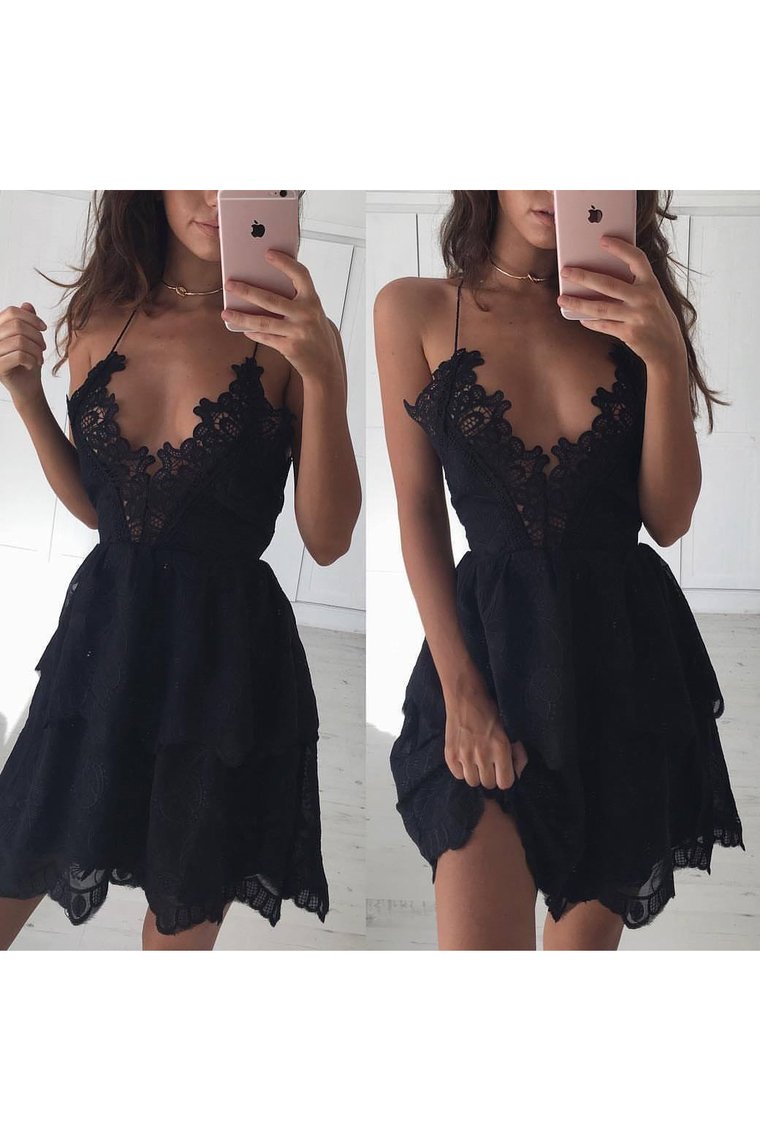 Spaghetti Straps Lace Cocktail Dresses A Line Short/Mini