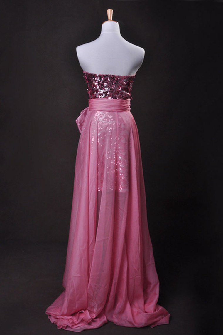 Pink  Sheath/Column Strapless Asymmetrical Chiffon Lace Cz