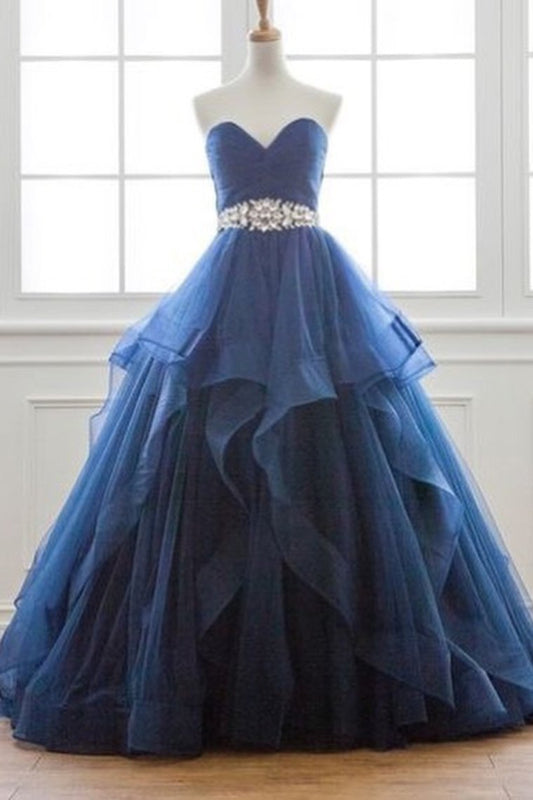 Sweetheart Prom Dresses A Line Tulle With Ruffles And Beads