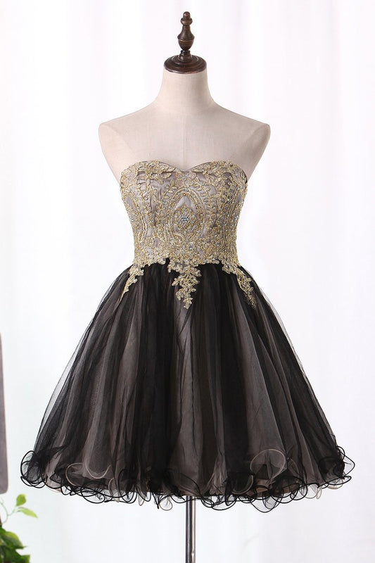 Bicolor Sweetheart Homecoming Dresses Tulle With Beads And Applique