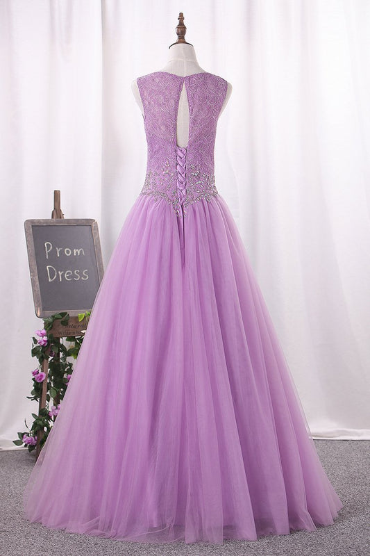 Ball Gown Scoop Quinceanera Dresses Floor-Length Tulle Lace Up Back