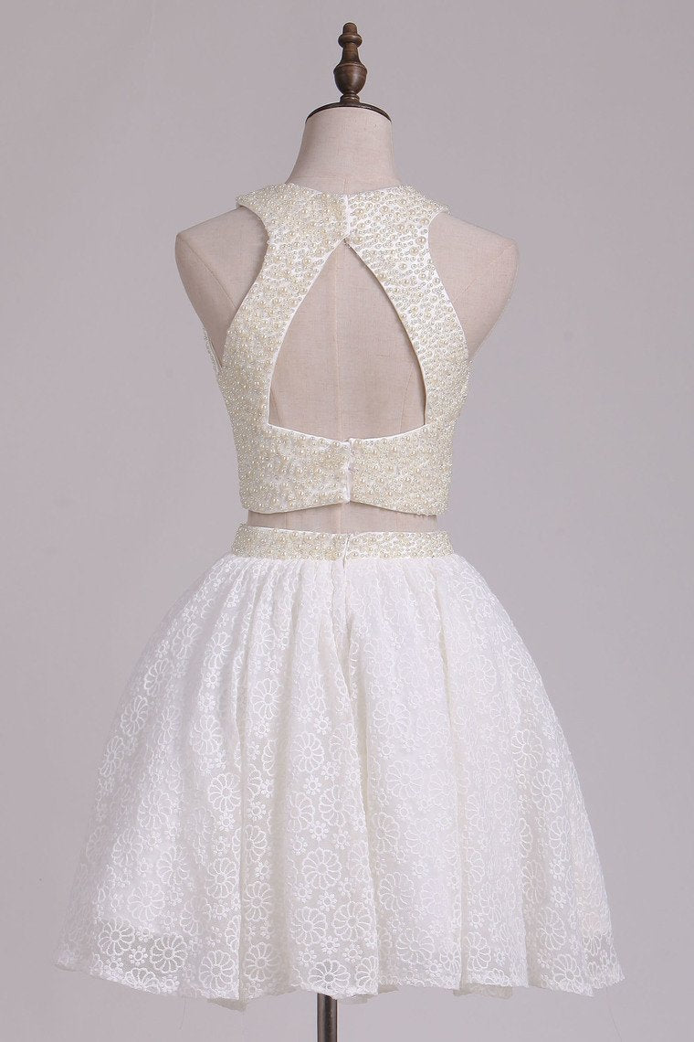 Scoop Open Back Beaded Bodice A Line Lace Homecoming Dresses Two Pieces