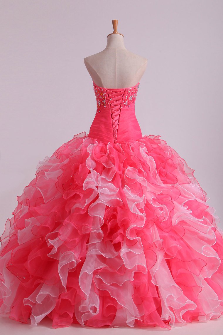 Bicolor Ball Gown Quinceanera Dresses Sweetheart Pleated Bodice With Beads And Applique