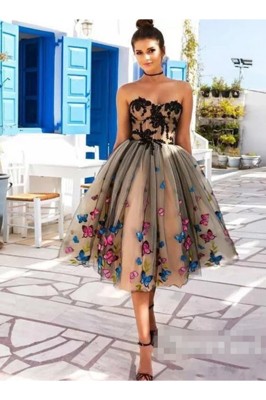 SweetHeart Neckline A Line Homecoming Dresses Colorful Butterflies Appliques Short Prom Dresses