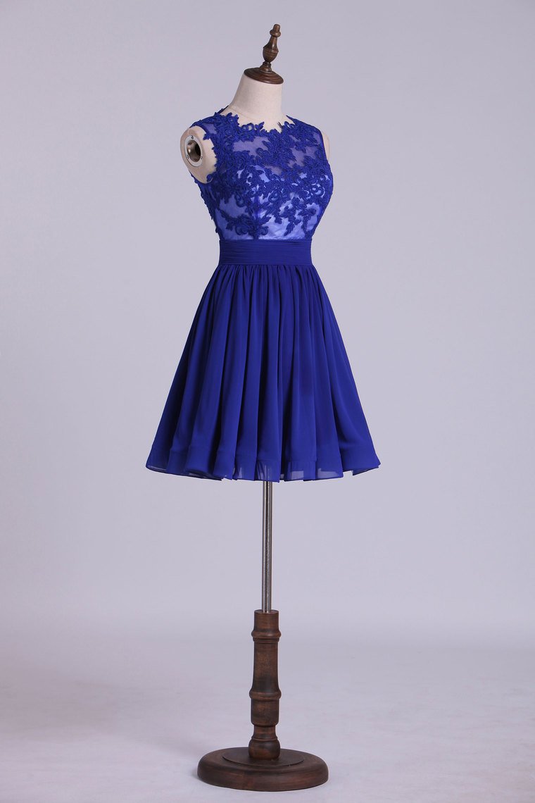 Hot Selling Homecoming Dresses Scoop A-Line Short/Mini Chiffon Dark Royal Blue