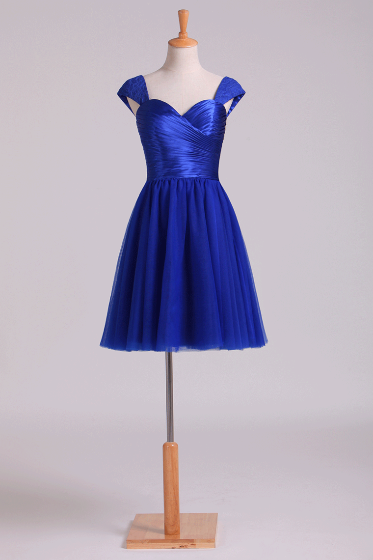 Homecoming Dresses Off The Shoulder Dark Royal Blue A Line Tulle With Ruffles