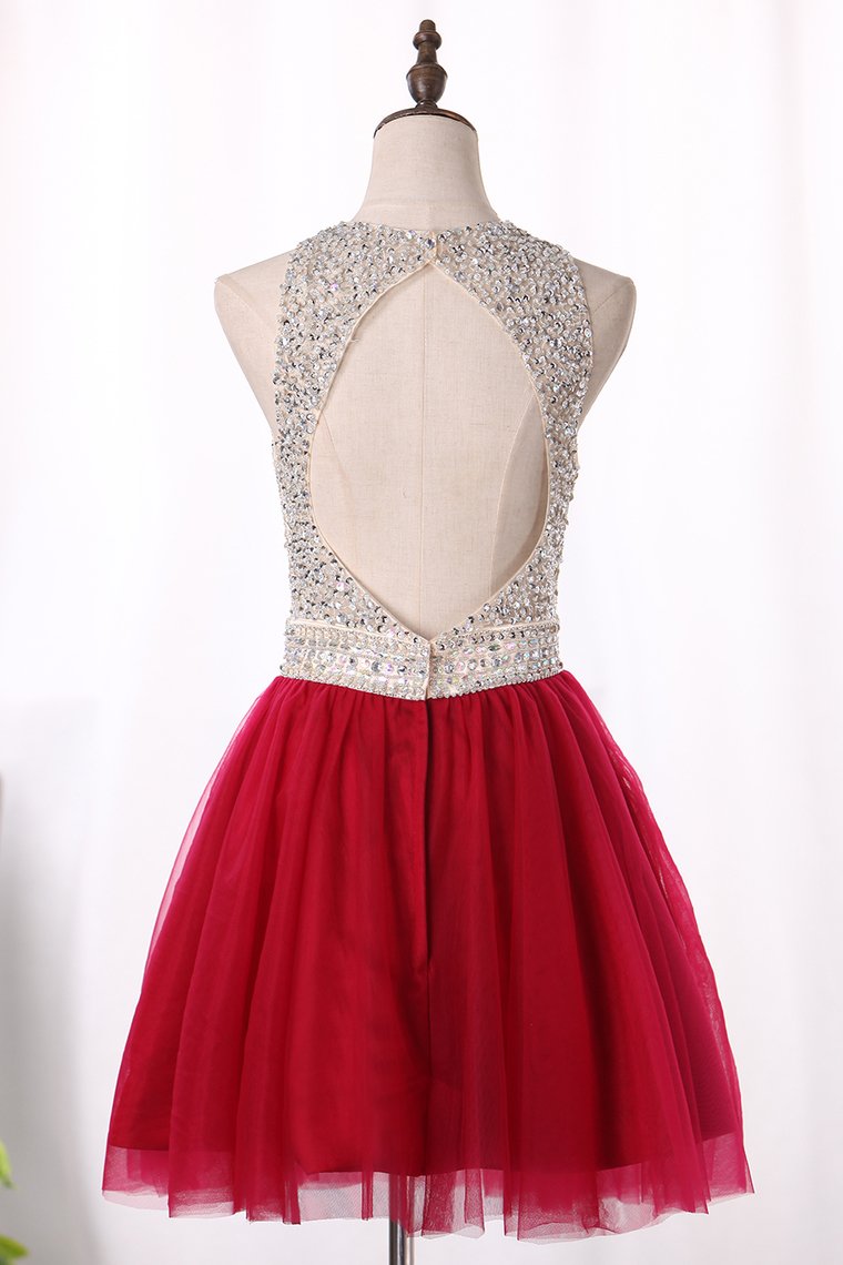 Scoop A Line Homecoming Dresses Tulle With Beading Short/Mini