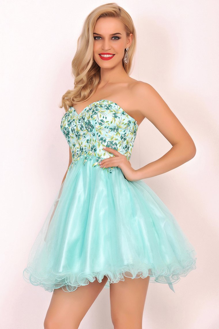 Homecoming Dresses A-Line Boat Neck Short/Mini Beaded Bodice Tulle